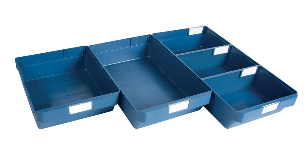 Wide Blue shelf bins set of 3 sizes